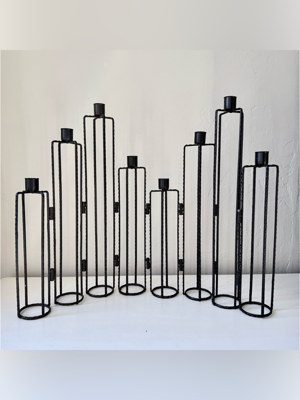 Vintage Brutalist styled Tall Black Metal Candelabra Candle Display